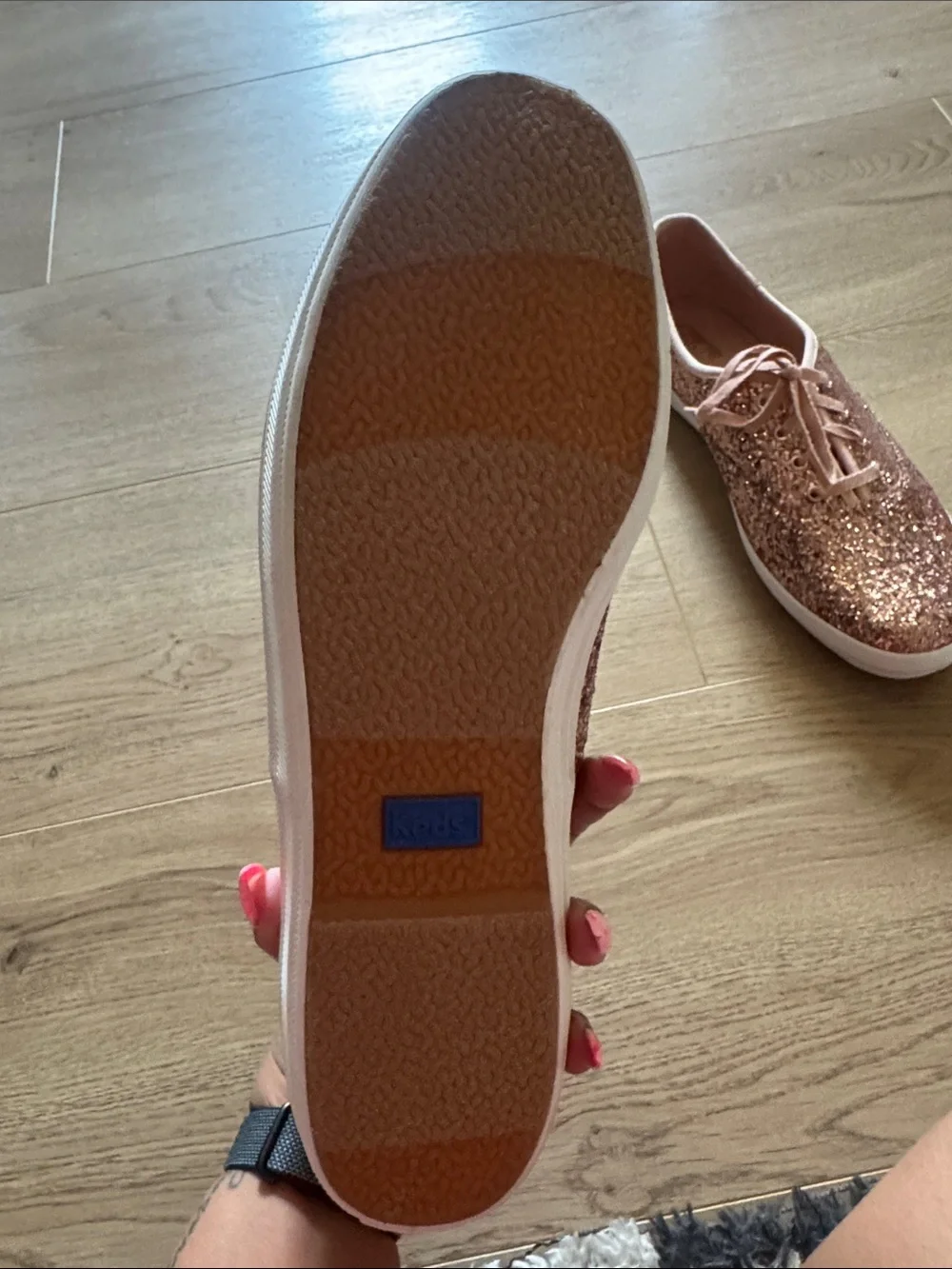 Keds Rose Gold Glitter Lace-Up Sneakers